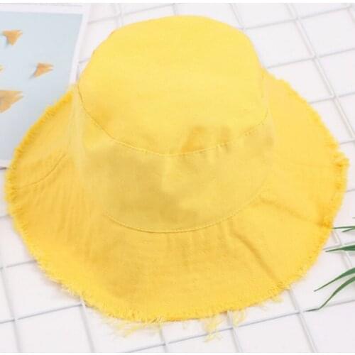 Casual Large Brim Distress Bucket Hat Hip Hop Cotton Women Panama Wide Brim Fishermen Hat Outdoor Sunscreen Sun Hat Fishing Cap