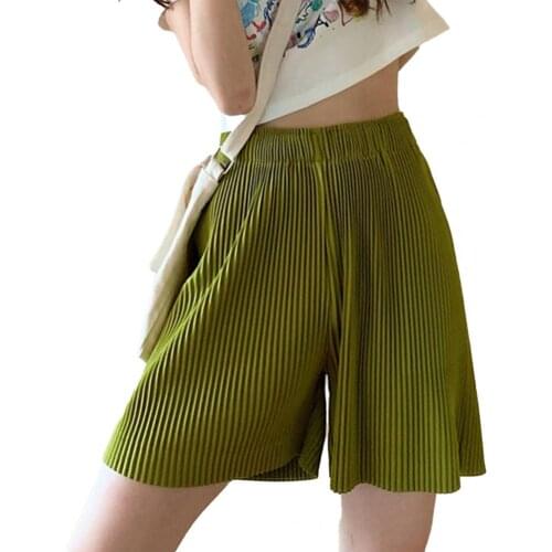 High Waist Shorts Summer Women Shorts elastic waist Shorts Solid Color Wide Leg Pleated Loose Short Pants for Sports 2021