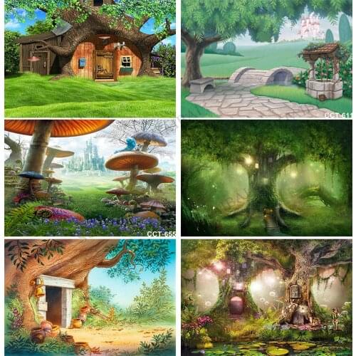 Fantasy Spring Forest Fairytale World Arched Tree Hole Baby Child Photophone Backdrop Photography Background for Photo Studio