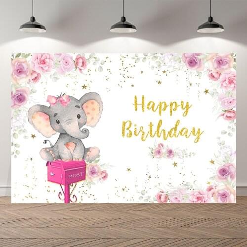 Seekpro Baby Shower Background Photographic Elephant Safari Baby Girl Birthday Party Backdrop Children For Photo Studio Shoot