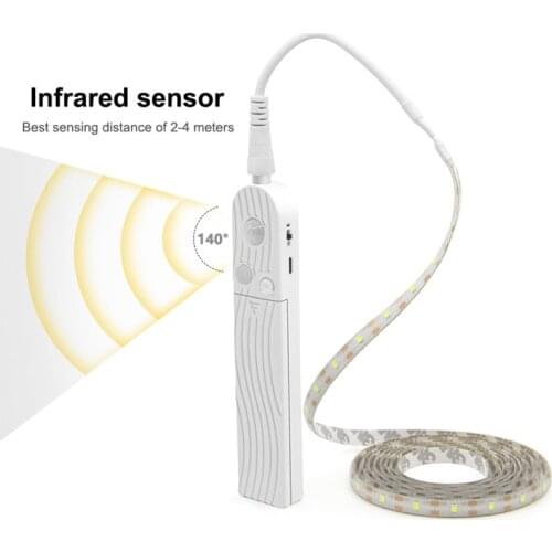 PIR Motion Sensor LED Strip Light Smart Turn ON OFF Flexible Adhesive Lamp Tape for Closet Stairs Kitchen Battery Cabinet Stripe