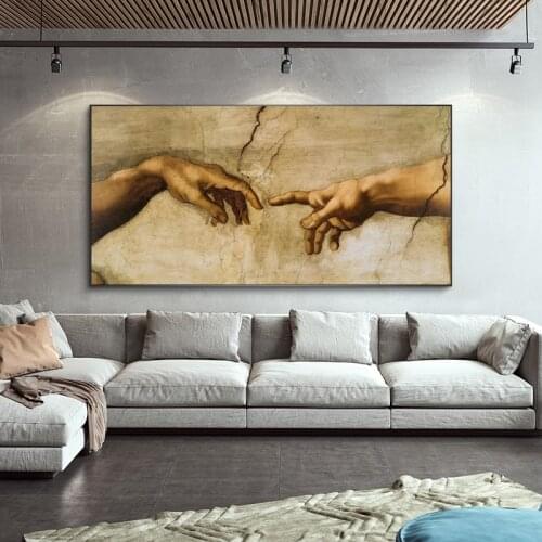 The Creation of Adam By Michelangelo Famous Art Canvas Paintings on The Wall Art Posters and Prints Hand Art Home Decoration
