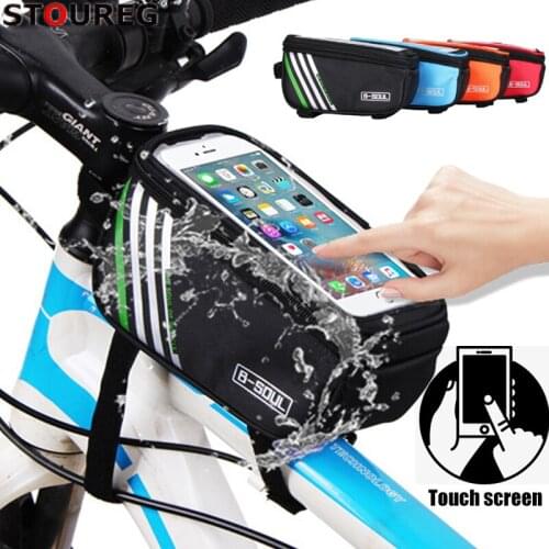 5.7 Inch Waterproof Touch Screen Bicycle Bags Outdoor Cycling Bike Front Frame Bag 4.8Inch Tube Pouch Mobile Phone Storage Bag