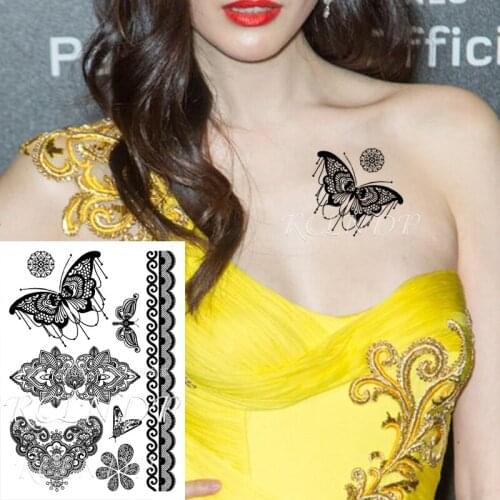 Waterproof Temporary Tattoo Sticker tatto black sexy lace stocking butterfly flash tatoo fake tattoos for girl women