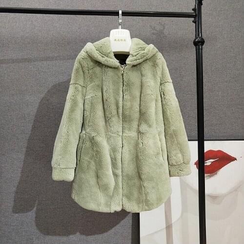 Fashion High Quality Female Jacket Real Rex Rabbit Fur Womens Coat Warm Hooded Coats and Jackets Women Mulheres Casacos Zjt1923
