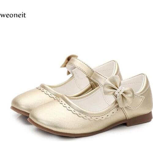 Weoneit Flower Girls Shoes Single Leather Kids Shoes Elegant Princess Dancing Dress Girl Shoes Casual Flats Girls Party CN 23-32