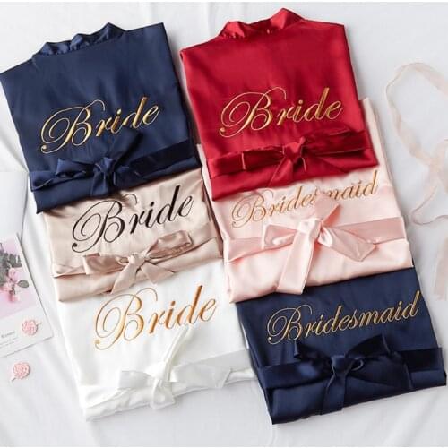 Wedding Bride Bridesmaid Robe Dressing Gown Sexy Women Bathrobe Nightgown Sleepwear Silk Robes for Women Sexy Bath Robe