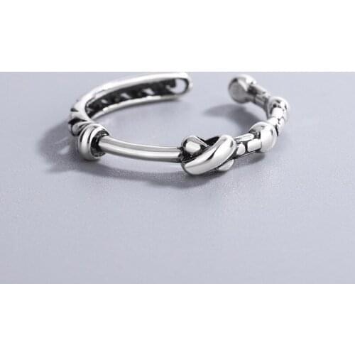 Retro Knot Chain Ring Fashion Simple Silver Plated Opening Adjustable Ring Personality Womens Hip Hop Party Jewelry