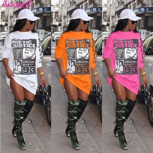 Adogirl Women Fashion Print Sweatshirts Dress O Neck Long Sleeve Loose Casual Mini Dresses 2020 Autumn Winter Streetwear Outfits