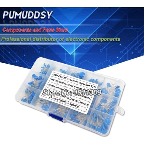 15Values*20PCS Capacitor Set High Voltage Ceramic Capacitors Assortment Assorted Kit Box 1nF 2.2nF 10nF 22nF 0.47nF 0.56nF-10nF