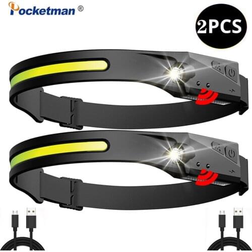 60000LM Motion Sensor Headlight Powerful Headlamp USB Rechargeable Head Lamp Head Torch Waterproof for Camping With Battery 2PCS