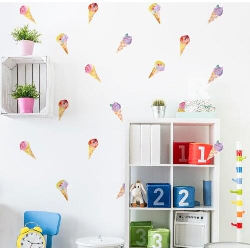 30pcs/set Watercolor Sweet Cone Wall Sticker for Kids Room Living Room Bedroom Art Mural Decals Coffee Store Decoration
