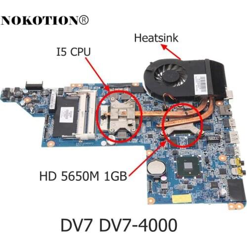 615308-001 DA0LX6MB6H1 For Hp dv7-4000 Laptop Motherboard With heatsink +i5 cpu replace AMD 615686-001 630833-001 615687-001