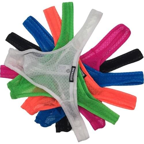 AIIOU 6PCS Men Sexy Underwear Bikini Mesh G-Strings & Thongs Gay Jockstrap See Through Lace Underpants Male Panties Underwear