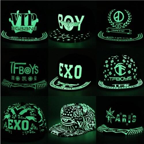Novelty Styles Luminous Print 5 Panels Night Entertainment Venue Snpaback Hats And Caps For Young Girls And Boys