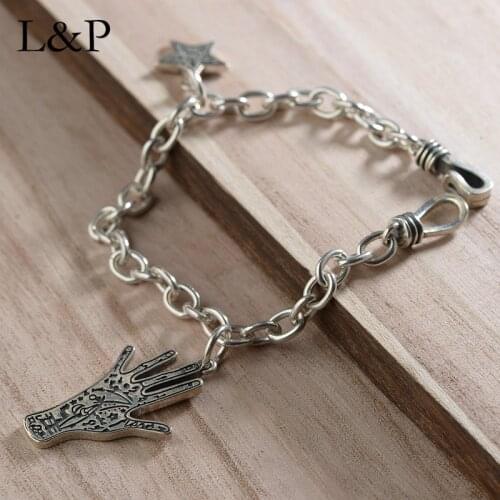 L&P 100% 925 Sterling Silver Bracelet For Women Men Fashion Palm Star Bracelets Bangles Charm Jewelry Party Gift