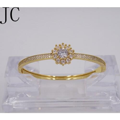 CZ Zircon Cuff Bangle Gold Color Crystal Brand Lover Charm Bracelets & Bangles For Women dubai gold wedding jewelry set