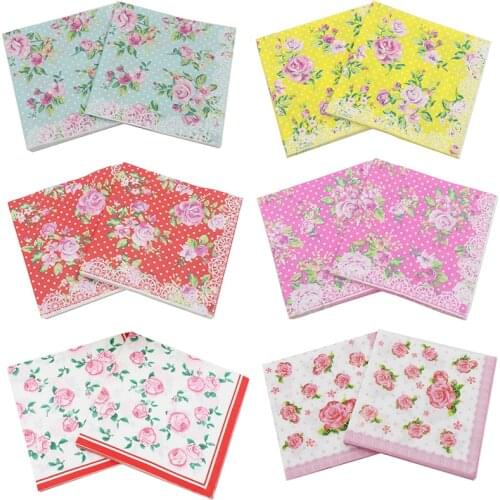 20pcs/lot Lovely Rose Flower Paper Napkins Towels for Girls' Birthday Engagement Weeding Party Decoration