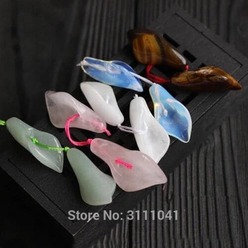 One piece green jade/pink quartz/tigereye carved flower 14*28mm for DIY jewelry making loose beads FPPJ wholesale beads nature