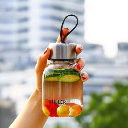 Tea Infuser Glass Water Bottle 350ml Portable Small Crystal Sports Water Bottle Shaker Heat Resistant Travel Coffee Cup Lovers