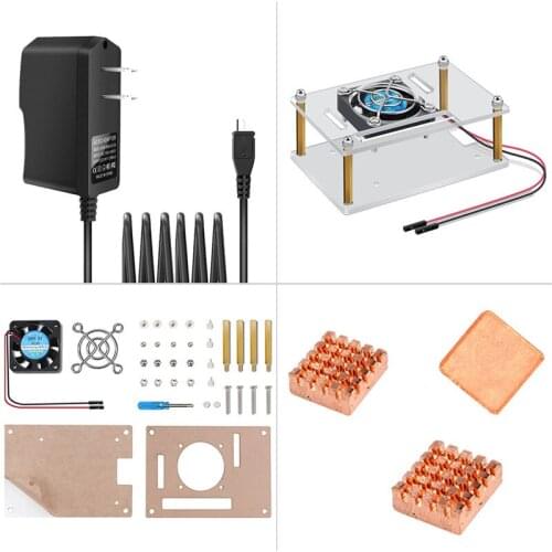 2018 best combination Case and cooling fan and Power supply and copper heatsinks For Raspberry pi 3B and RPi 2B free shipping