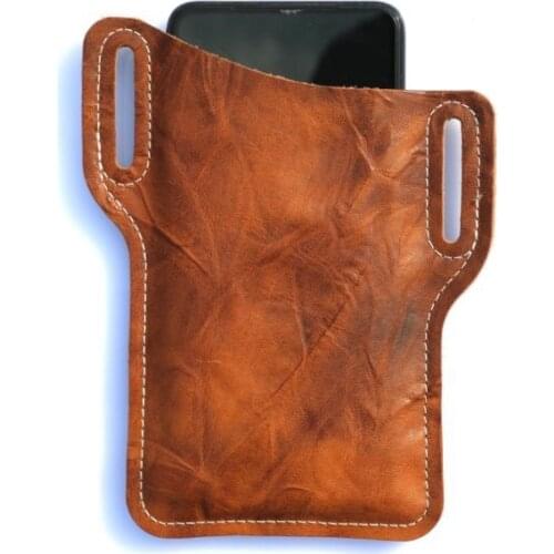 Luxury Men Cellphone Loop Holster Case Male Oil Wax Cow Leather Belt Waist Bag Genuine Leather Mobile Phone Cover Holder Bag