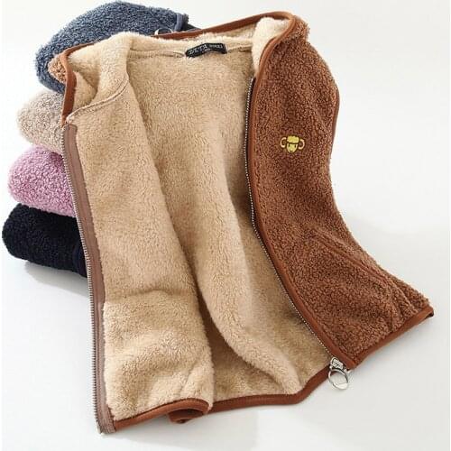 Spring and autumn new girl and boy hooded warm vest solid lamb velvet cute embroidery jackets children clothing