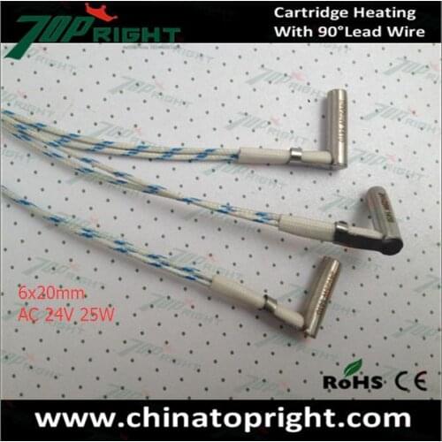 Dia.6x20mm, 24v 25w Cartridging heating with 90 degree lead wire