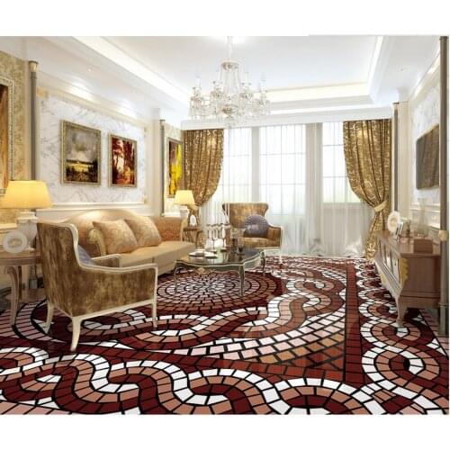 Home Decoration waterproof floor 3d fashion retro geometric flower pattern flooring bathroom pvc wallpaper