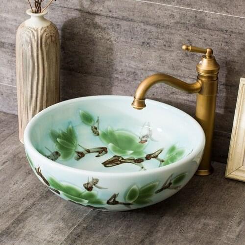 Artistic Handmade porcelain Round Countertop ceramic bathroom sink wash basin
