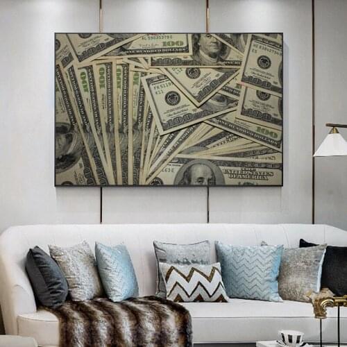 US Dollar Currency Money Art Posters and Prints on Canvas Painting Nordic Dollar Bill Wall Art Picture for Living Room Decor