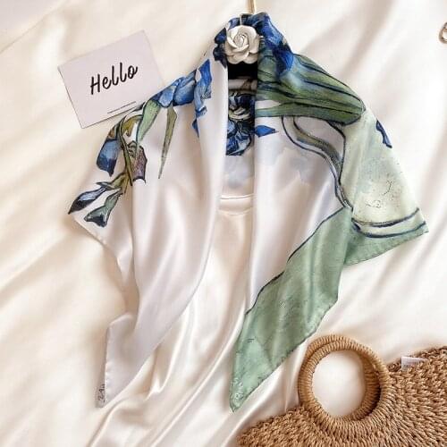 KOI LEAPING Retro classic new style 90 large square scarf female Oil painting design print silk scarf silk scarf sunscreen shawl