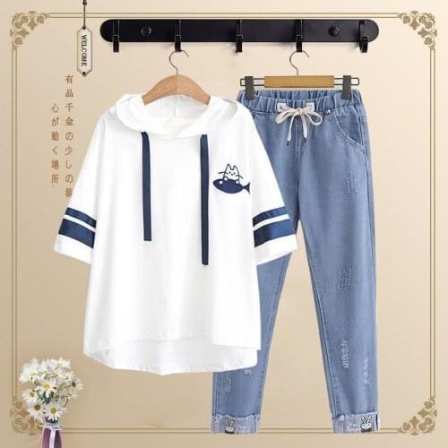 Two-piece Summer Womens Hooded Short-sleeved Suit Pants Suit Womens Suit 2-piece Womens Trouser Suits