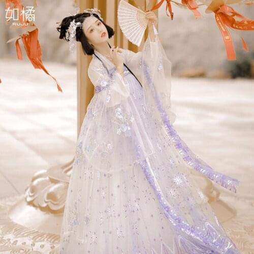 Chinese Folk Dance Costume for Women Hanfu Dress Stage Fairy Embroidery Big Wing Kimono Skirt Set Rave Festival Clothing DL6763