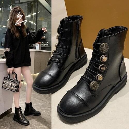 Leather Boots Women Shoes Short Plush Winter Shoes Women Zip 2020 Snow Boots For Female Black Platform Ladies Booties