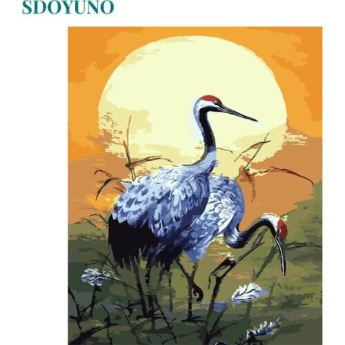 SDOYUNO Drawing by numbers Red-crowned Crane Animals 60x75cm DIY Painting By Numbers Frame Home Decor Digital Painting On Canvas
