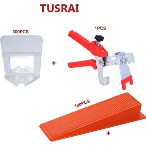 Tile Leveling System Kit 1.5mm 1/16" 401pcs Ceramic Floor Leveling Spacers Bricklayer Tool Clips 300pc+Wedges 100pc+Plier TUSRAI