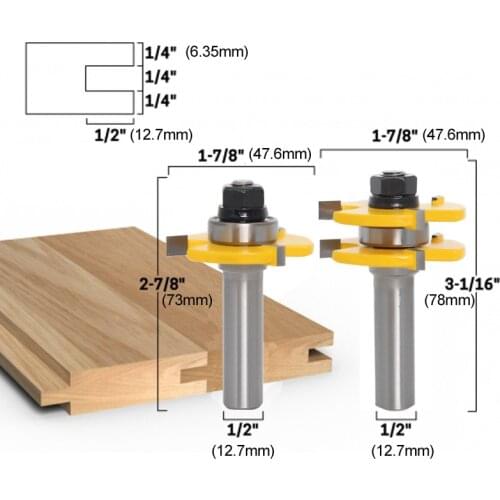 2 pc 8mm 1/2or1/4 Shank high quality Tongue & Groove Joint Assembly Router Bits Set 3/4" Stock Wood Cutting Tool