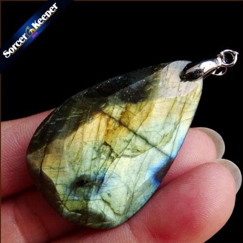 Real Natural Gray Moonstone Raw Gem Stone Ornament Handicraft Rainbow Labradorite DIY Crystal Pendant Necklaces for Gift YS462