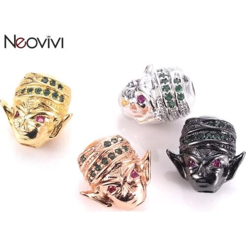 Neovivi Elf Head Beads for Beadwork Bracelets Necklaces Handmade Craft DIY Bead for Jewelry Making Pave Green Red CZ Connector