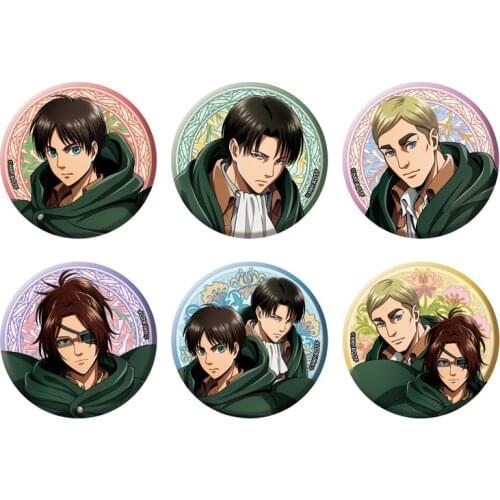 Attack on Titan Anime Erwin Smith Eren Levi Armin Arlelt Zoe Hange Hans Jean Kirstein Sasha Blouse 50mm Metal Badge Brooch Pins