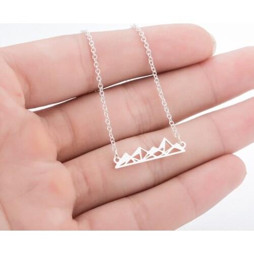 Oly2u Geometric Mountain Necklace Unique Gold Necklace Pyramids Mountains Pendant For women collares largos de moda 2018