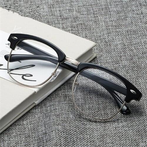 Retro Classic Clear Lens Nerd Frames Glasses Men Women Eyeglasses Vintage Half Metal Eyewear Frame Fashion Designed