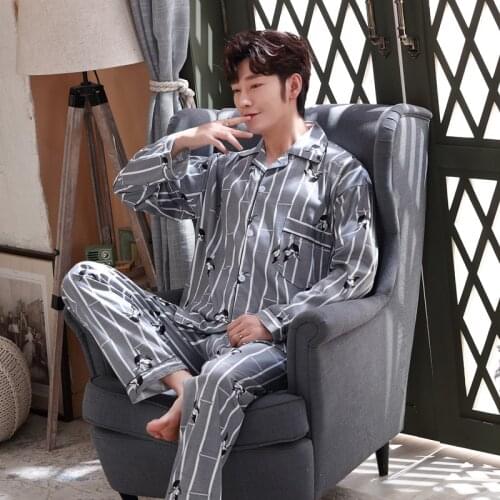 2021 New Style Mens Pajamas Set Spring Autumn Soft Warm Cotton Men Pajamas Sets Long Sleeve Sleepwear Top Leisure Wear Clothes