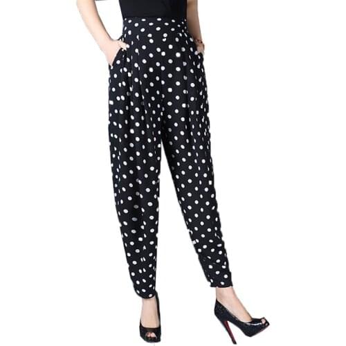 Plus Size 4XL Women Harlan Pants Chiffon Wild Print Nine-Point Pant Thin Elastic Waist Carrot Pant Female High Waist Trousers