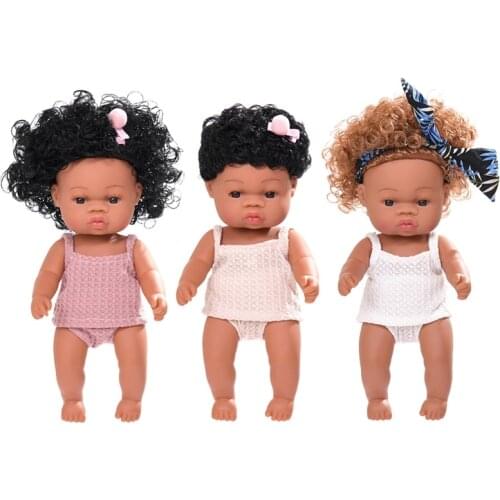 35cm Realistic Doll Soft Body Vinyl Toddler Babies Lifelike Curls Princess African Girl Toy Birthday Christmas Gift