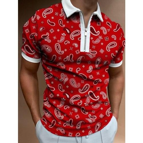Mens 2021 Summer New Classic Casual Digital Printing Polos Shirts Men Zippers Breathable Short Sleeve Tops Tees Polo Shirt Male