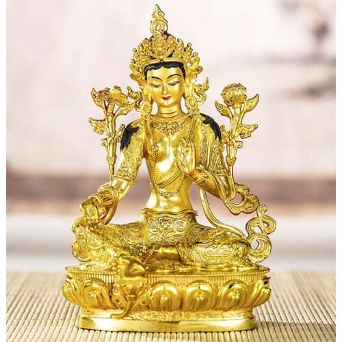 Handpainted Bronze Buddha Statue Gilt Amitabha Bhagavan Bodhisattva Tara Green