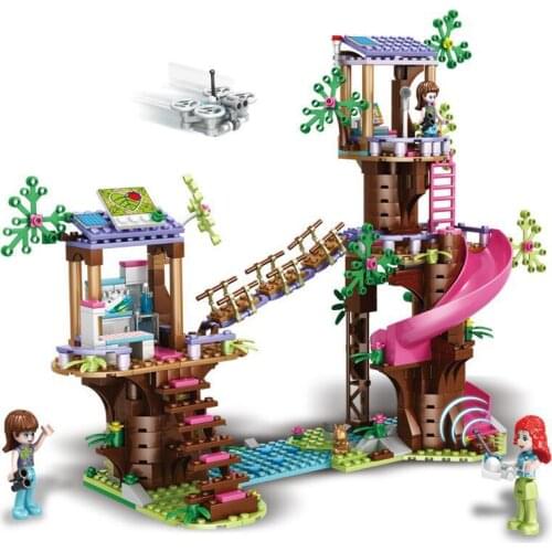 New Friends Jungle Rescue Base Slide Amusement Park Building Blocks With Action Figures Bricks Toys Girls Winter Holiday Gift