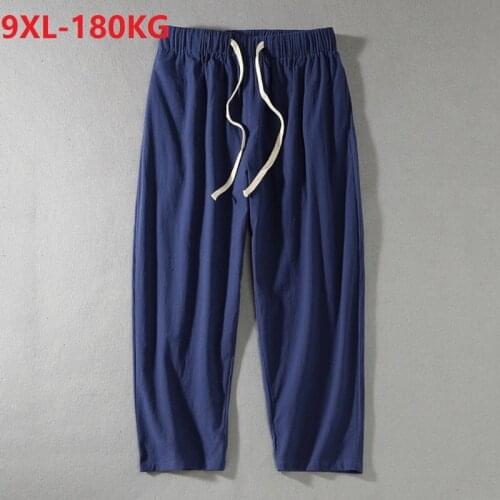 High quality summer ankle-length pants homewear linen cotton plus size 8XL 9XL Chinese style tang suit loose pants elasticity 72